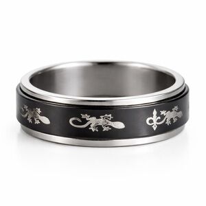 Black Stainless Steel Lizard Spinner Ring Gecko Fidget Band Gothic